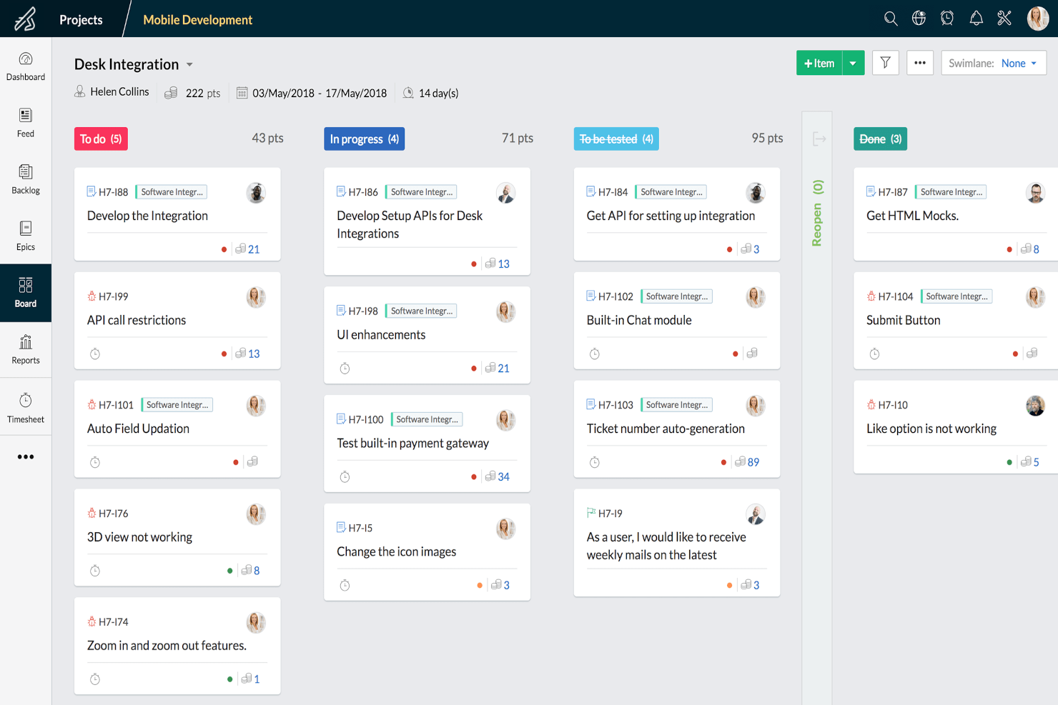 Zoho Sprints screenshot - 10 Migliori Strumenti di Gestione del Prodotto Agile per 2026