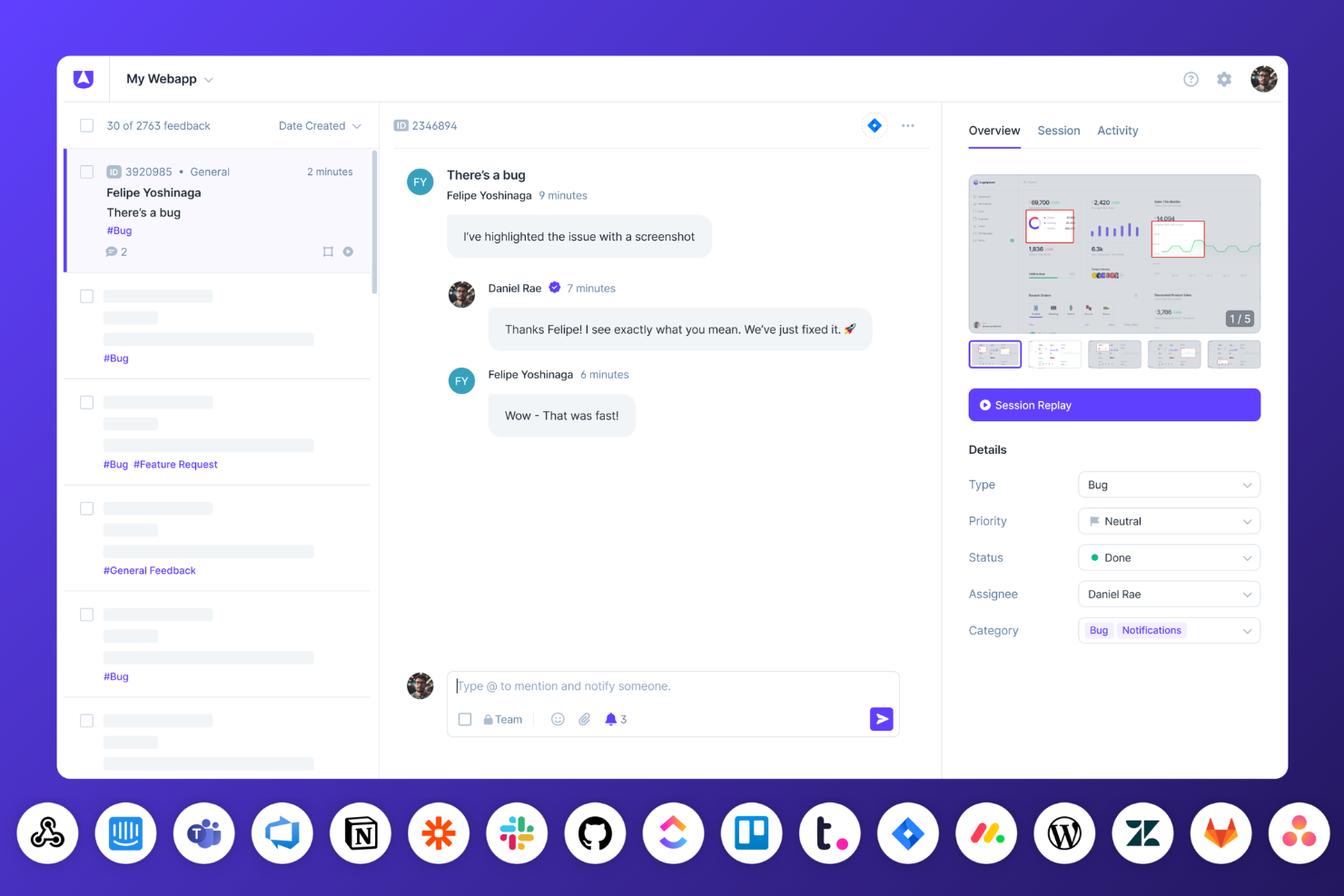Userback screenshot - 10 Mejores Software de Retroalimentación de Usuarios para Equipos de Producto en 2026