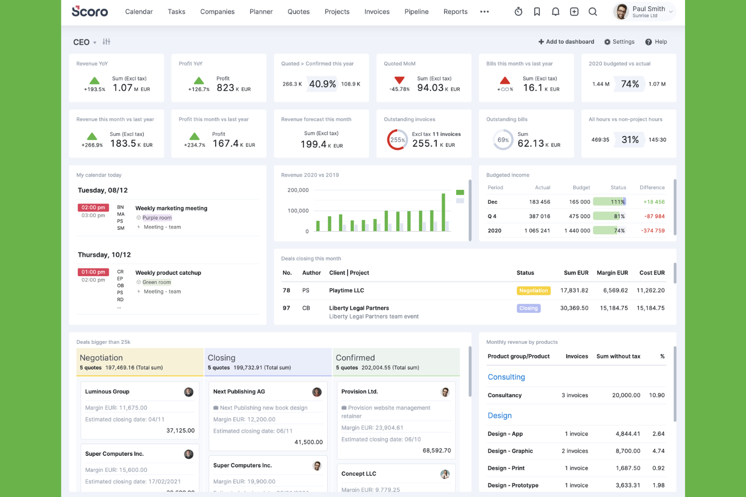 Scoro screenshot - I 10 migliori software di fatturazione per servizi professionali nel 2026