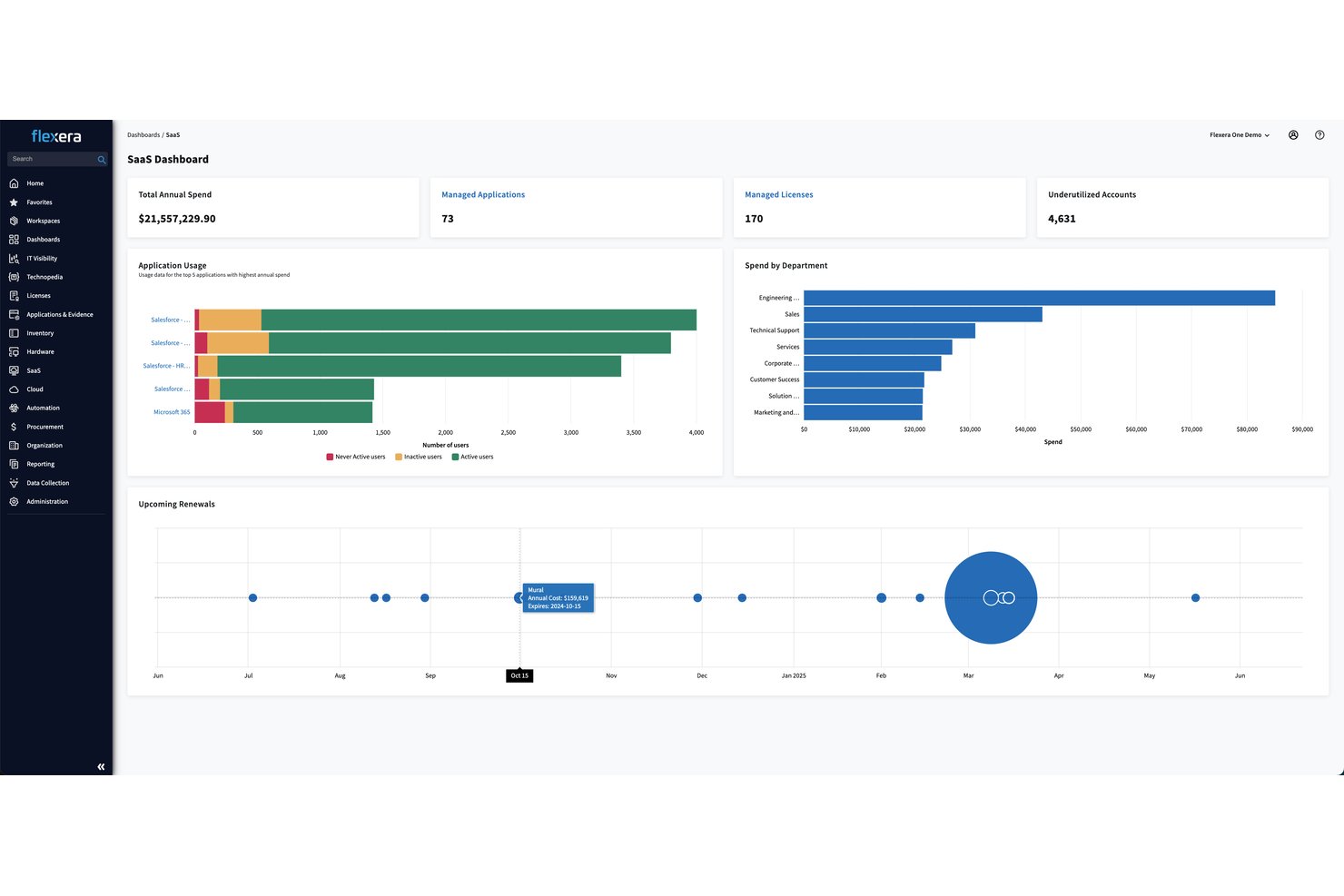 Flexera One screenshot - Le 10 migliori soluzioni software TBM del 2026