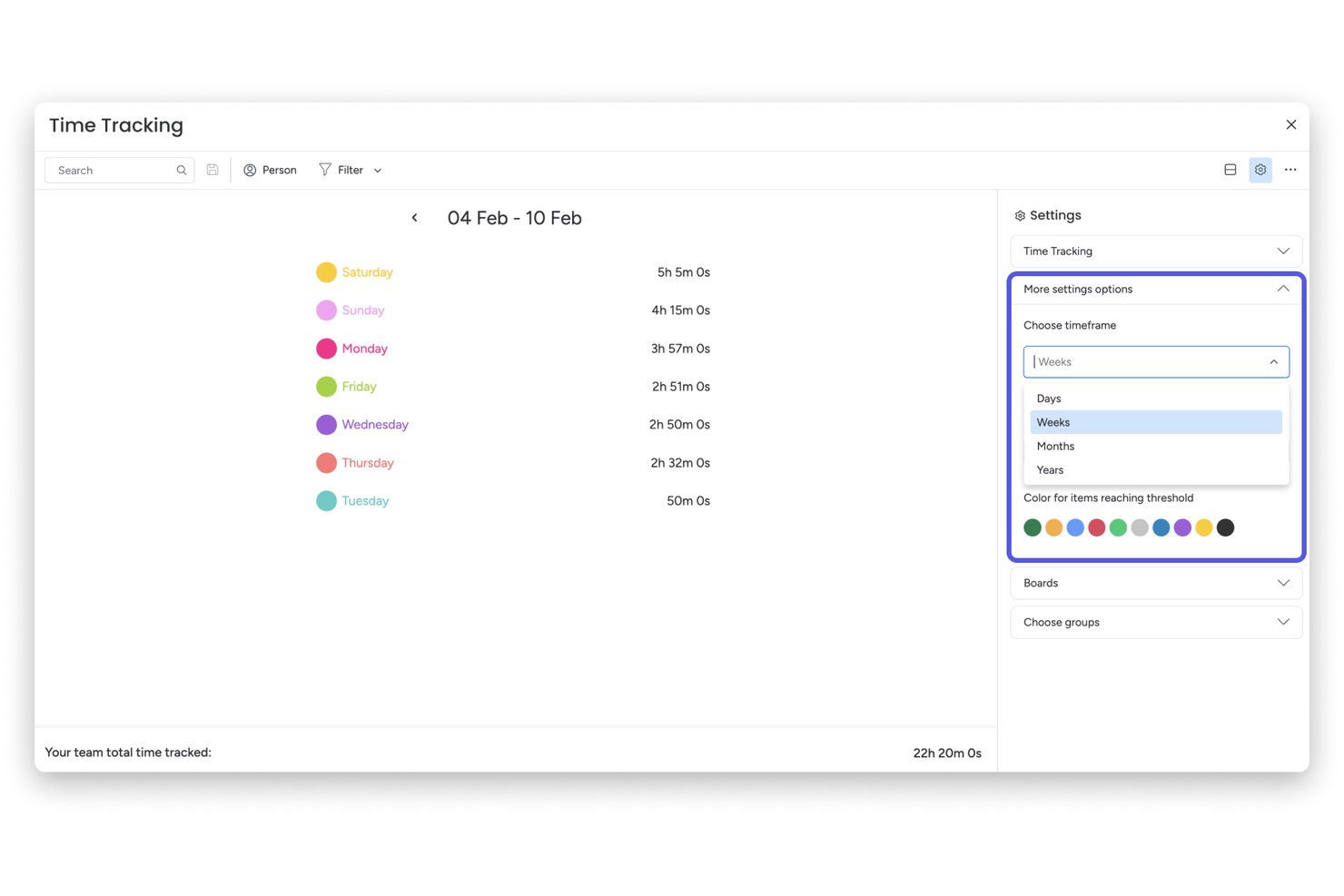 monday AI Workspace screenshot - Les 10 meilleurs logiciels de suivi du temps pour la productivité en 2026