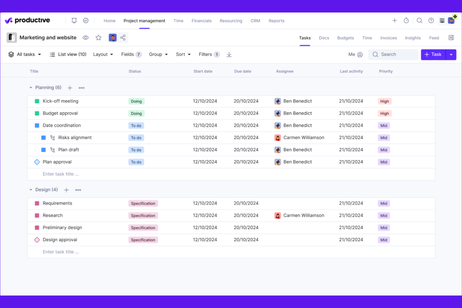 Productive screenshot - I 10 migliori software di gestione dei progetti per i servizi professionali selezionati per il 2026