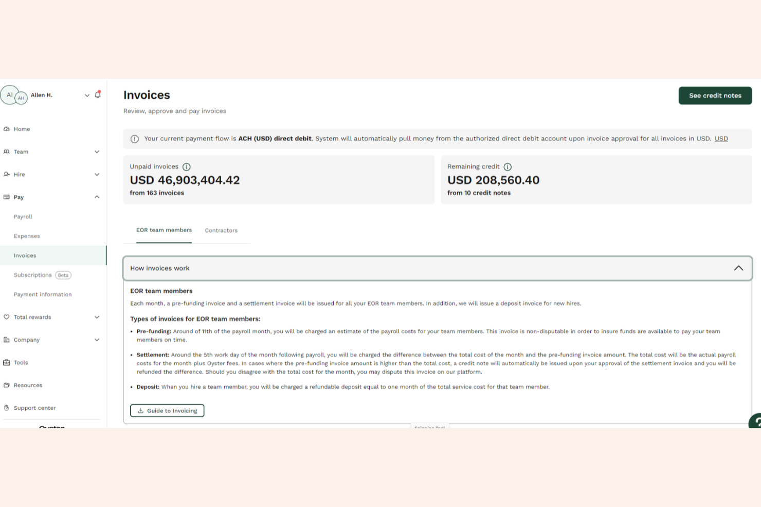 Oyster screenshot - 10 bästa tjänsterna för arbetsgivare på uppdrag i Kroatien 2026