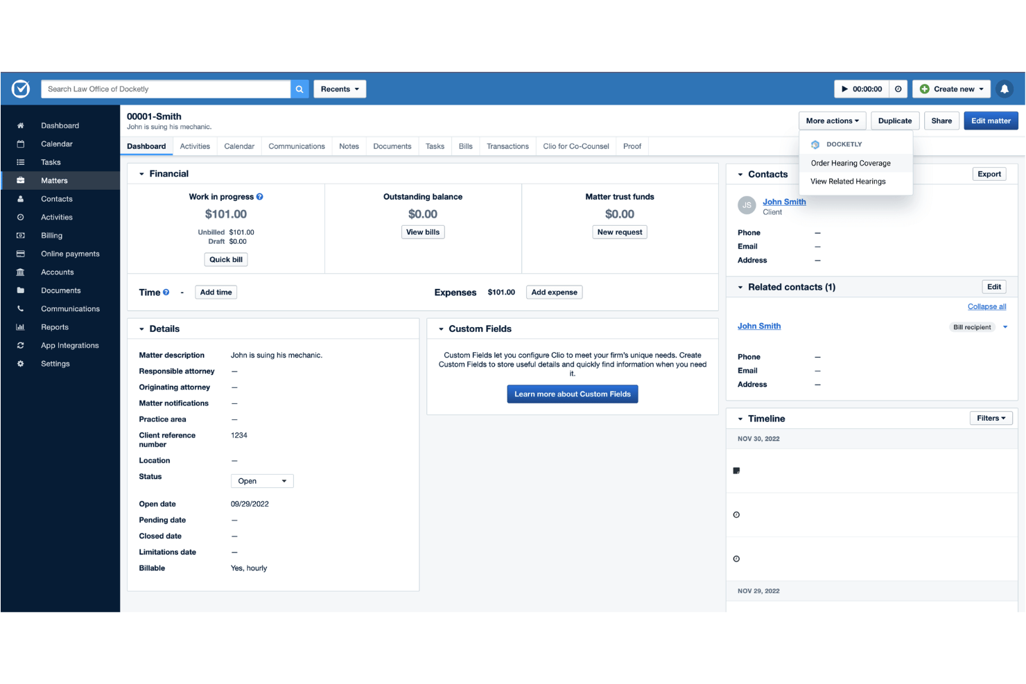 Clio screenshot - Los 10 mejores programas de gestión de plazos judiciales para 2026