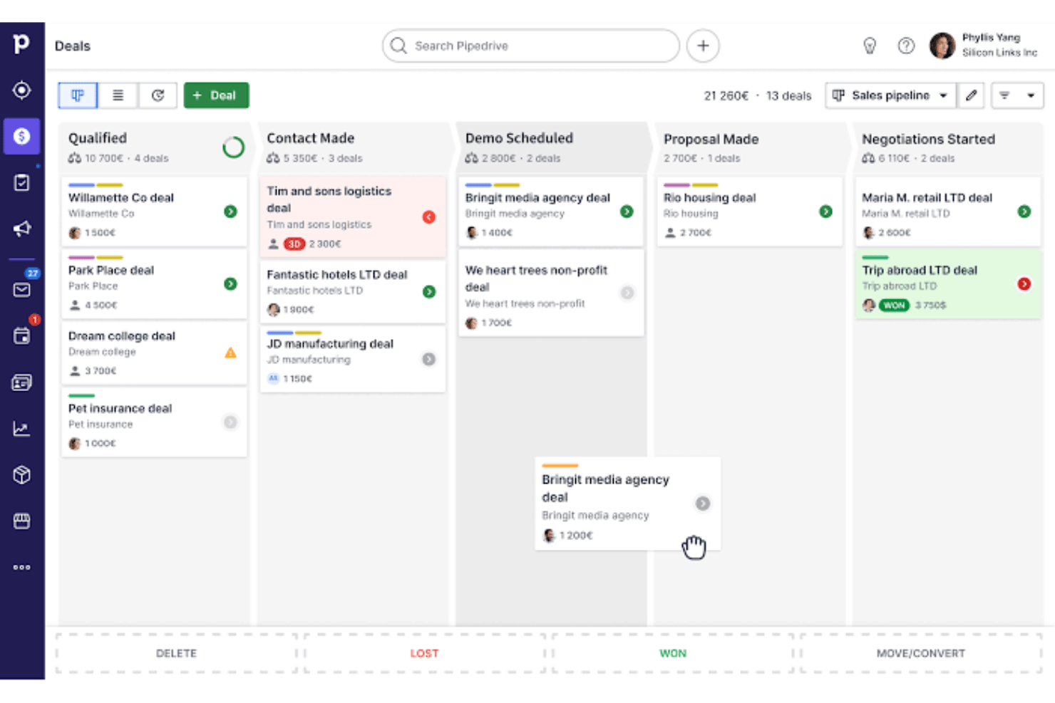 Pipedrive screenshot - 10 Mejores Programas CRM para Servicios Profesionales en 2026