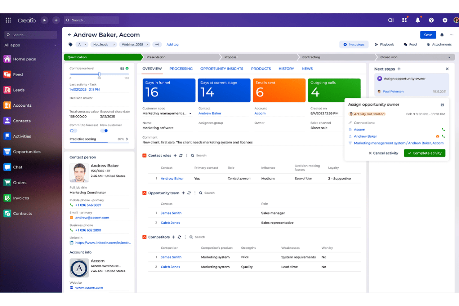 Creatio CRM screenshot - 10 Mejores Programas CRM para Servicios Profesionales en 2026