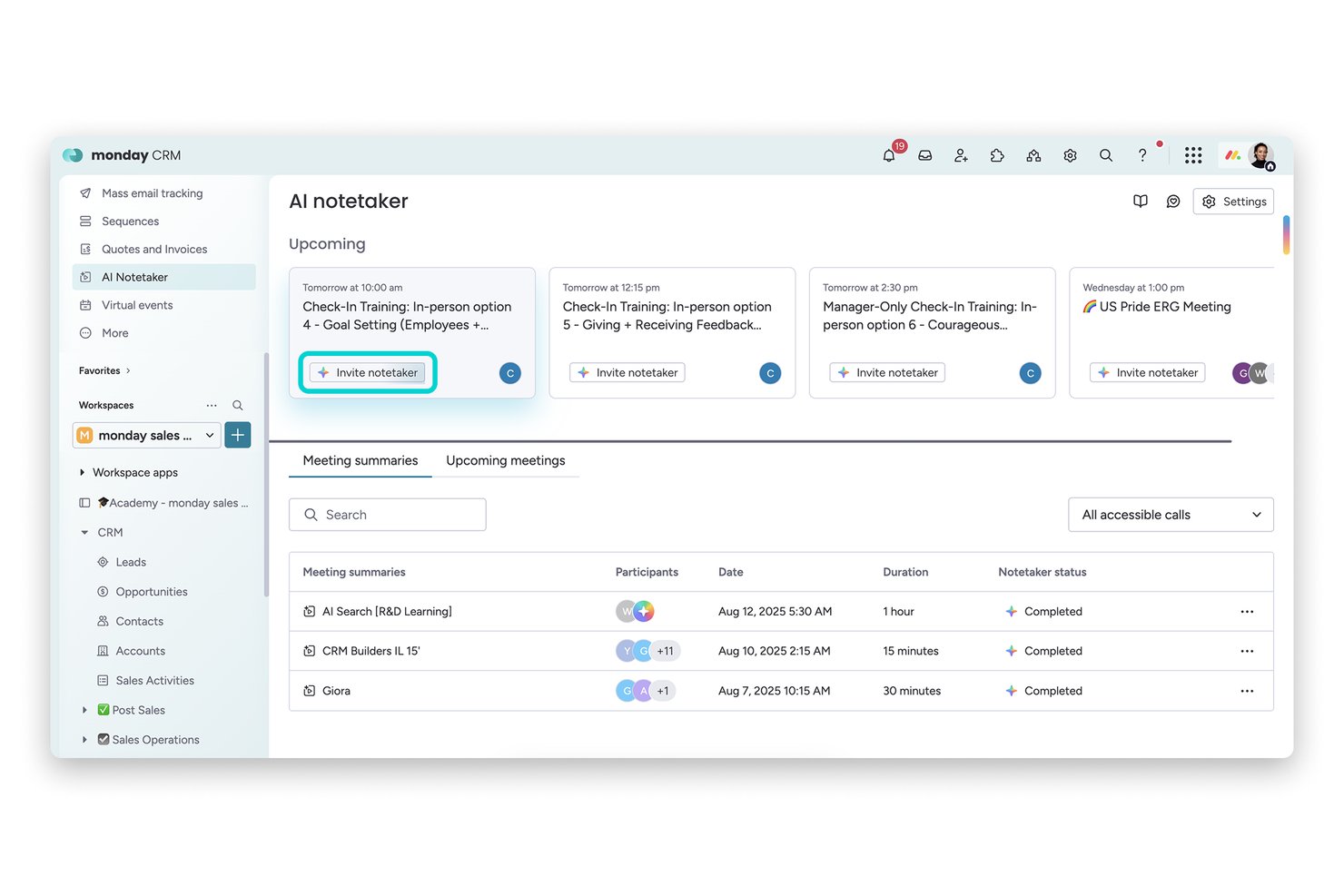 monday AI Workspace screenshot - 10 Best AI Meeting Assistant Tools Reviewed in 2026