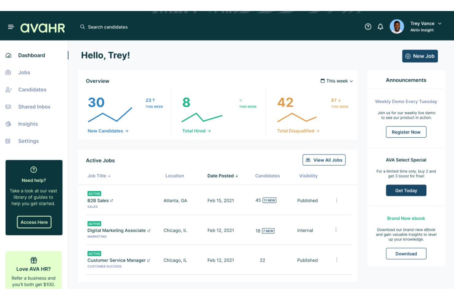 AvaHR screenshot - 10 Meilleurs Logiciels de Pré-sélection de CV pour les Équipes RH en 2026