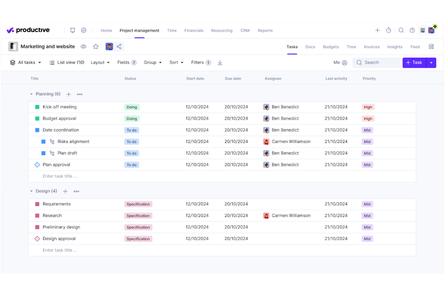 Productive screenshot - 10 migliori alternative a monday.com per team di progetto nel 2026