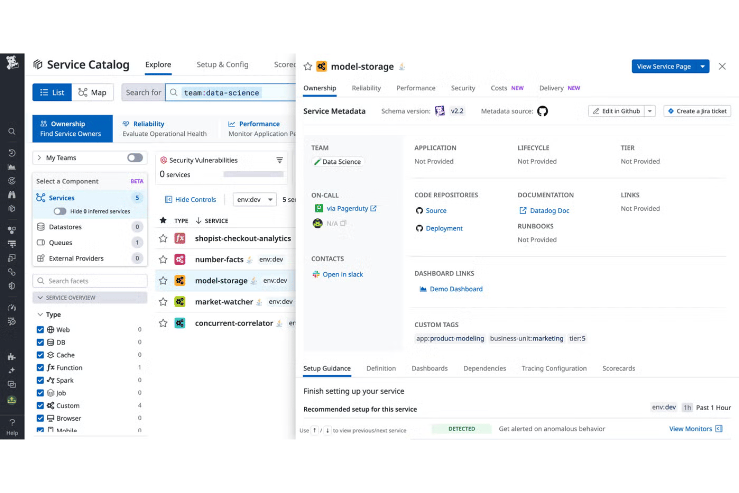 Datadog screenshot - 10 beste tools voor ML-modelmonitoring in 2026