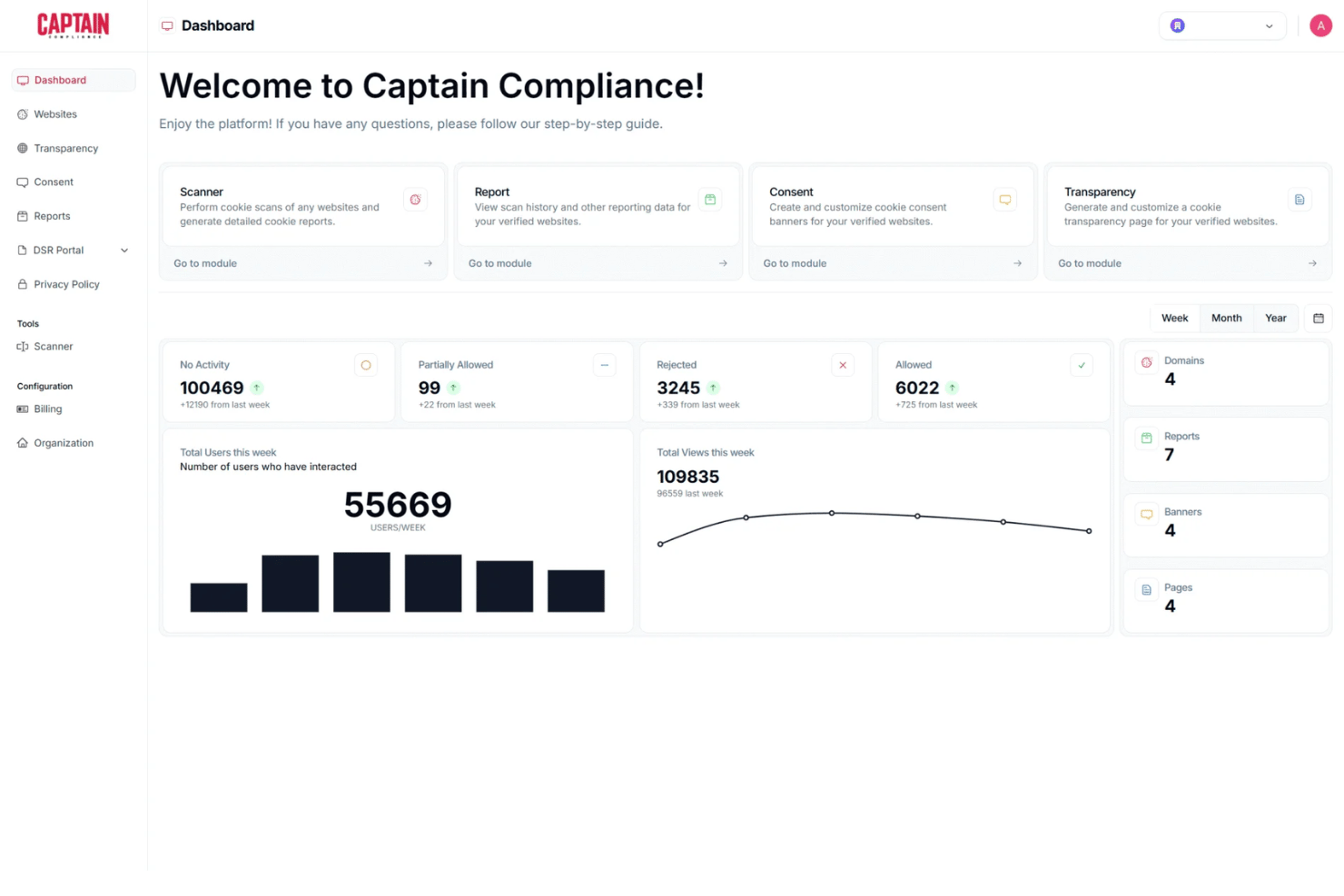 Captain Compliance screenshot - 10 Mejores Plataformas de Gestión de Consentimiento Analizadas en 2026