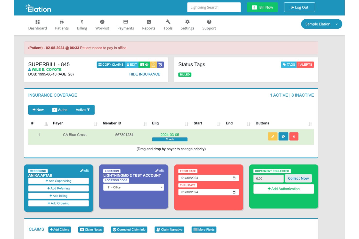 Elation Health screenshot - 10 meilleurs logiciels de facturation pour la médecine familiale en 2026