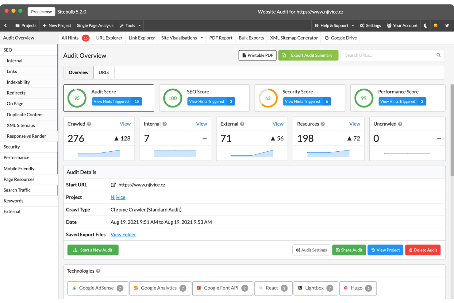 Sitebulb screenshot - 10 meilleurs outils d’audit SEO en 2026