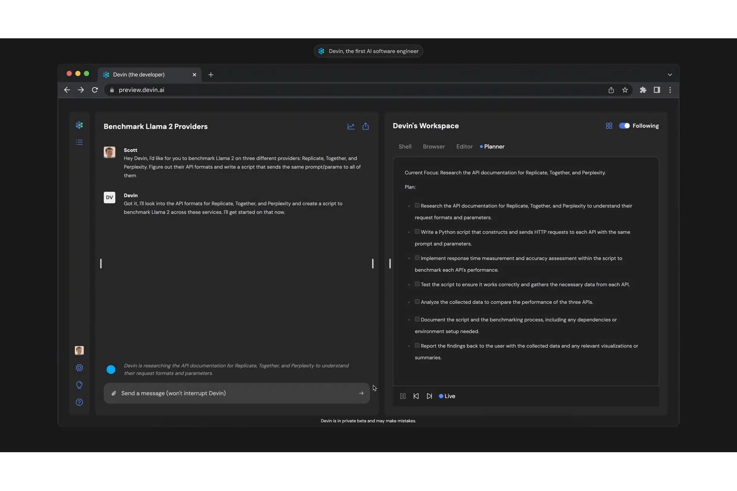 Devin screenshot - 10 migliori assistenti di codice AI nel 2026