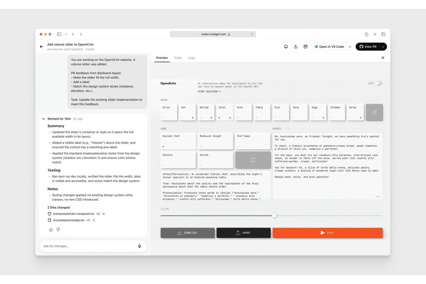 OpenAI Codex screenshot - 10 migliori assistenti di codice AI nel 2026