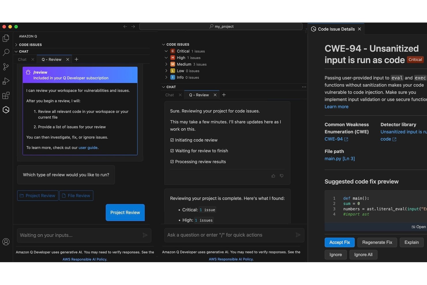 Amazon Q Developer screenshot - 10 migliori assistenti di codice AI nel 2026