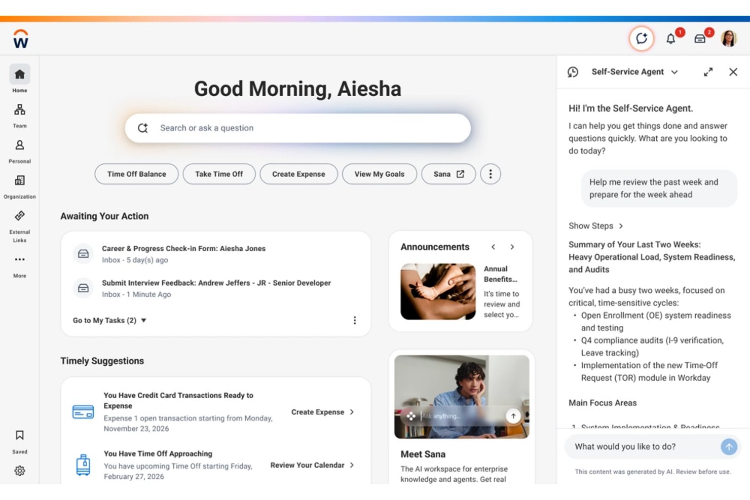 Workday screenshot - 10 meilleurs logiciels professionnels d’IA en 2026