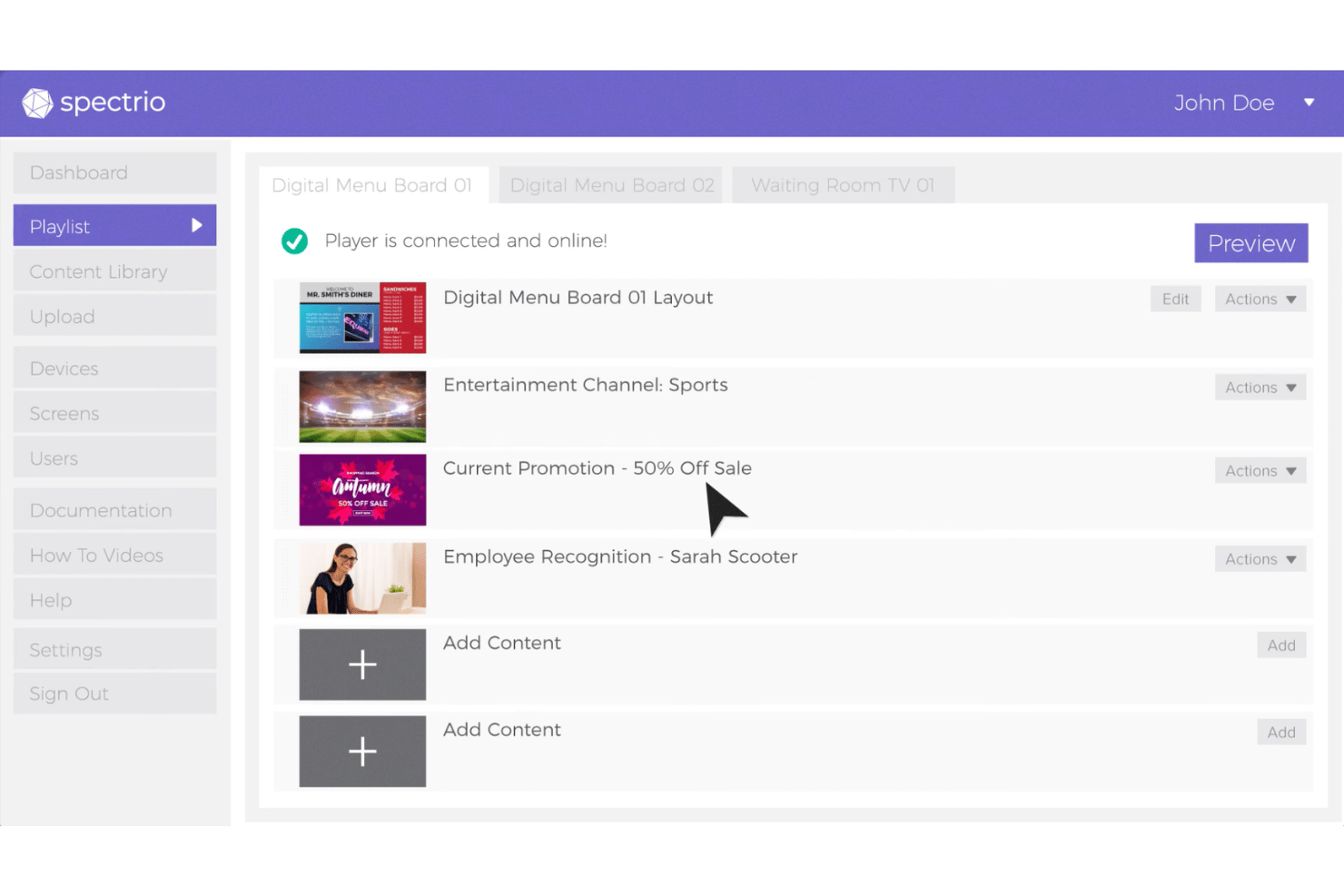 Spectrio screenshot - 10 beste Softwarelösungen für digitale Beschilderung im Gesundheitswesen 2026