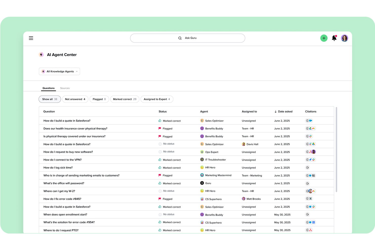 Guru screenshot - Die 10 besten Enterprise-Wissensmanagement-Softwarelösungen 2026