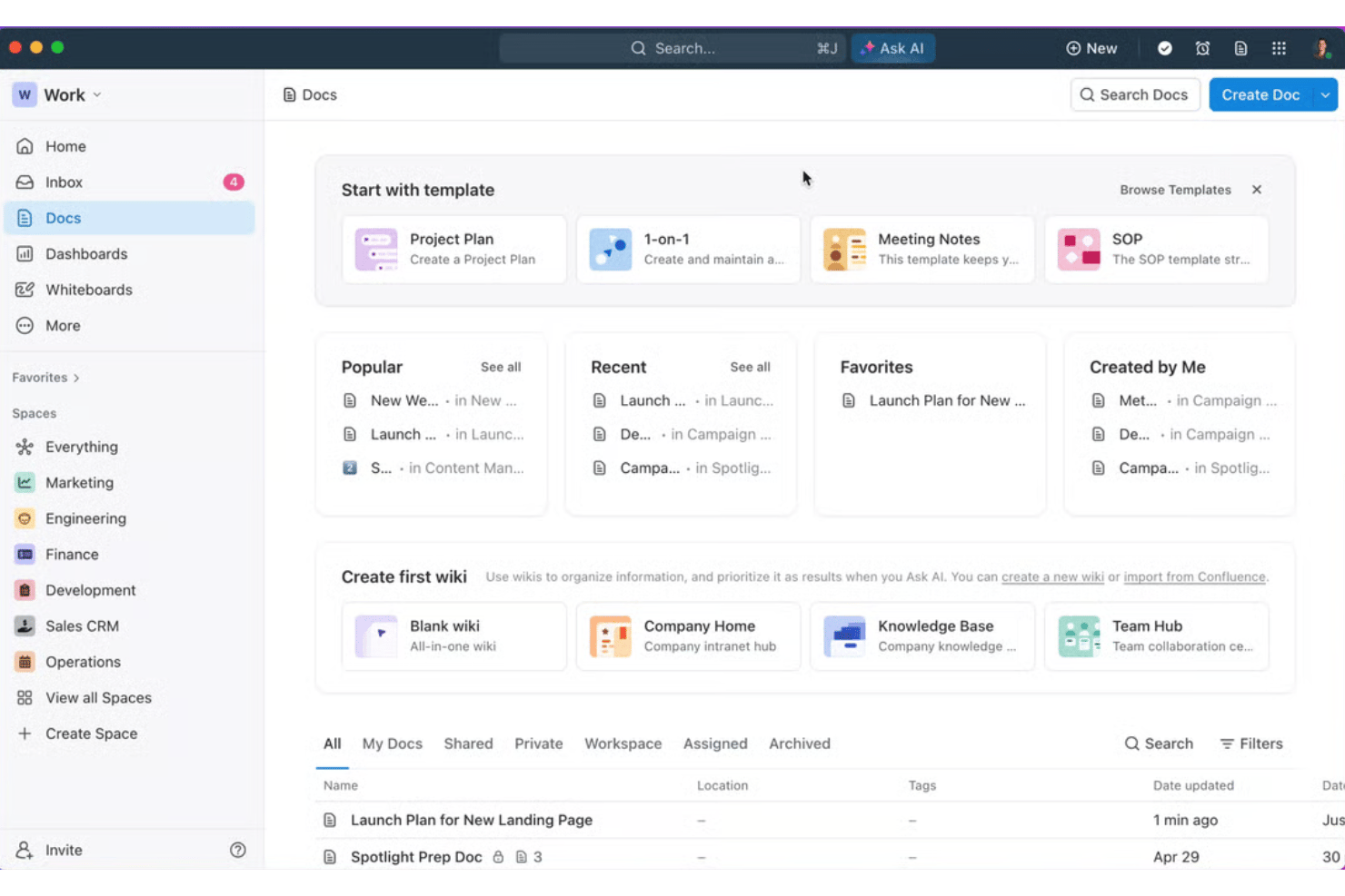 ClickUp screenshot - Die 10 besten Enterprise-Wissensmanagement-Softwarelösungen 2026