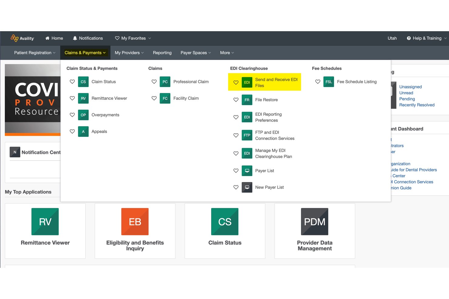 Availity screenshot - 10 Best Clearinghouse Billing Software in 2026