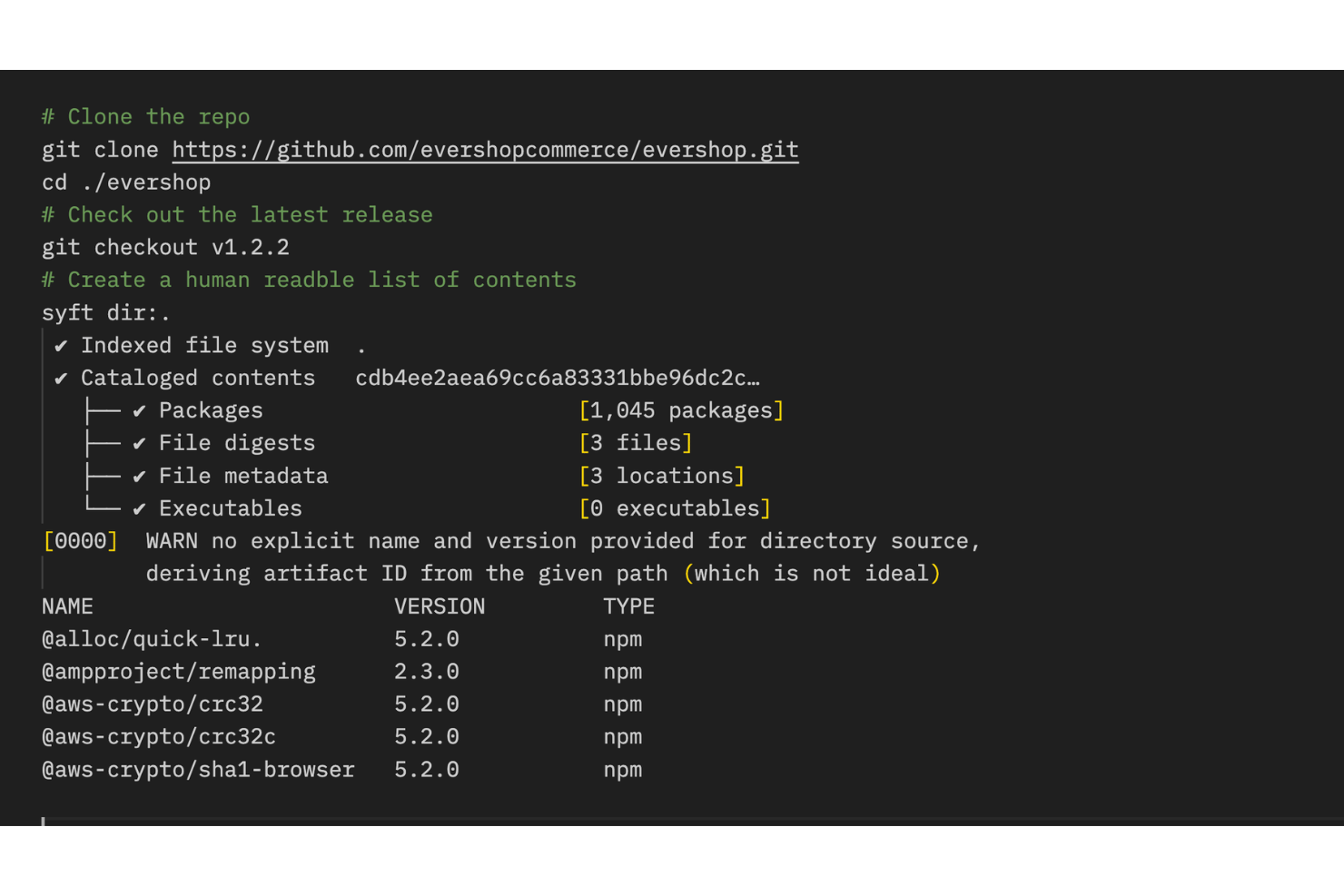 Syft screenshot - Le 10 migliori soluzioni SBOM open source nel 2026