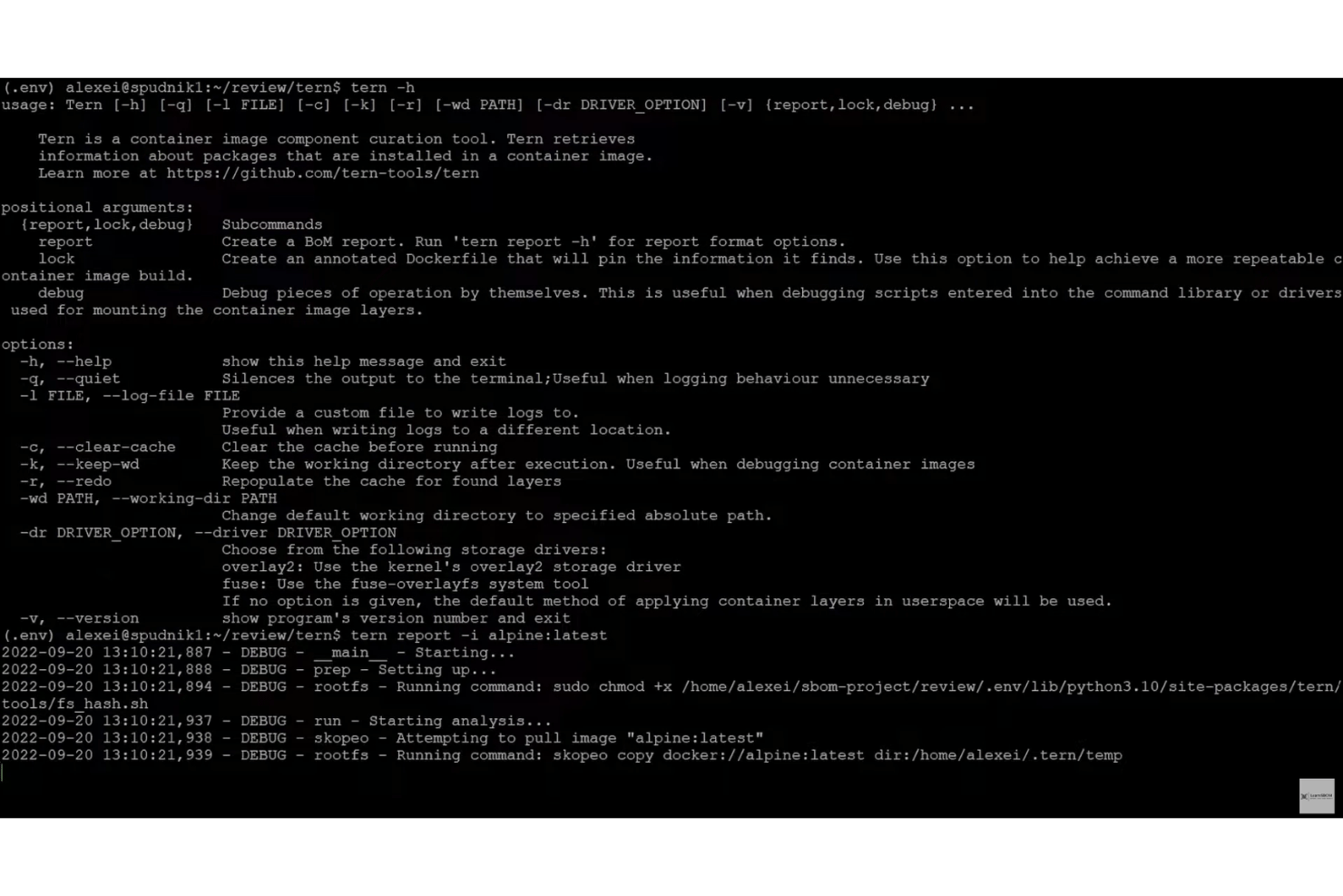 Tern screenshot - Le 10 migliori soluzioni SBOM open source nel 2026