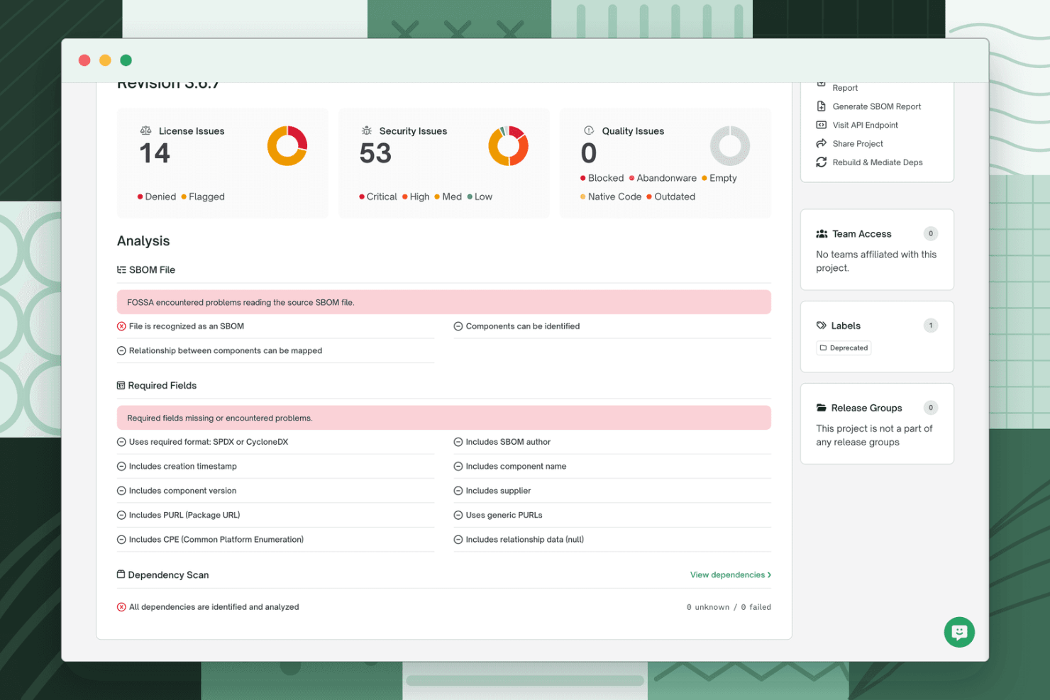 FOSSA screenshot - Le 10 migliori soluzioni SBOM open source nel 2026