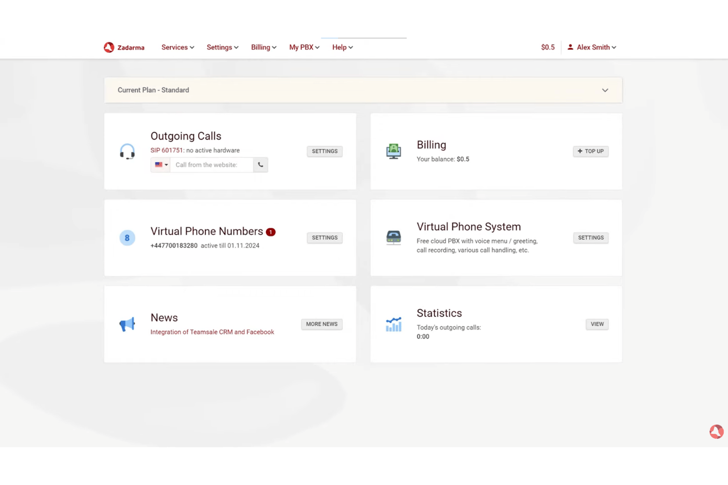 Zadarma screenshot - 10 Best VoIP for International Calls in 2026