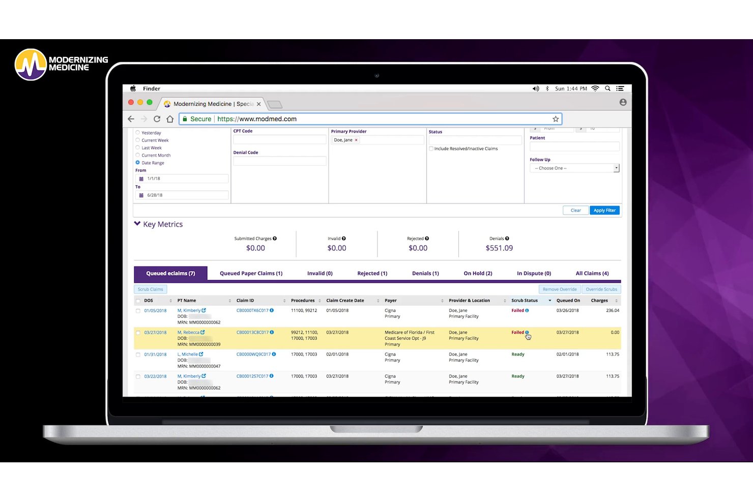 ModMed ASC screenshot - 10 meilleurs logiciels DME pour centres de chirurgie ambulatoire en 2026