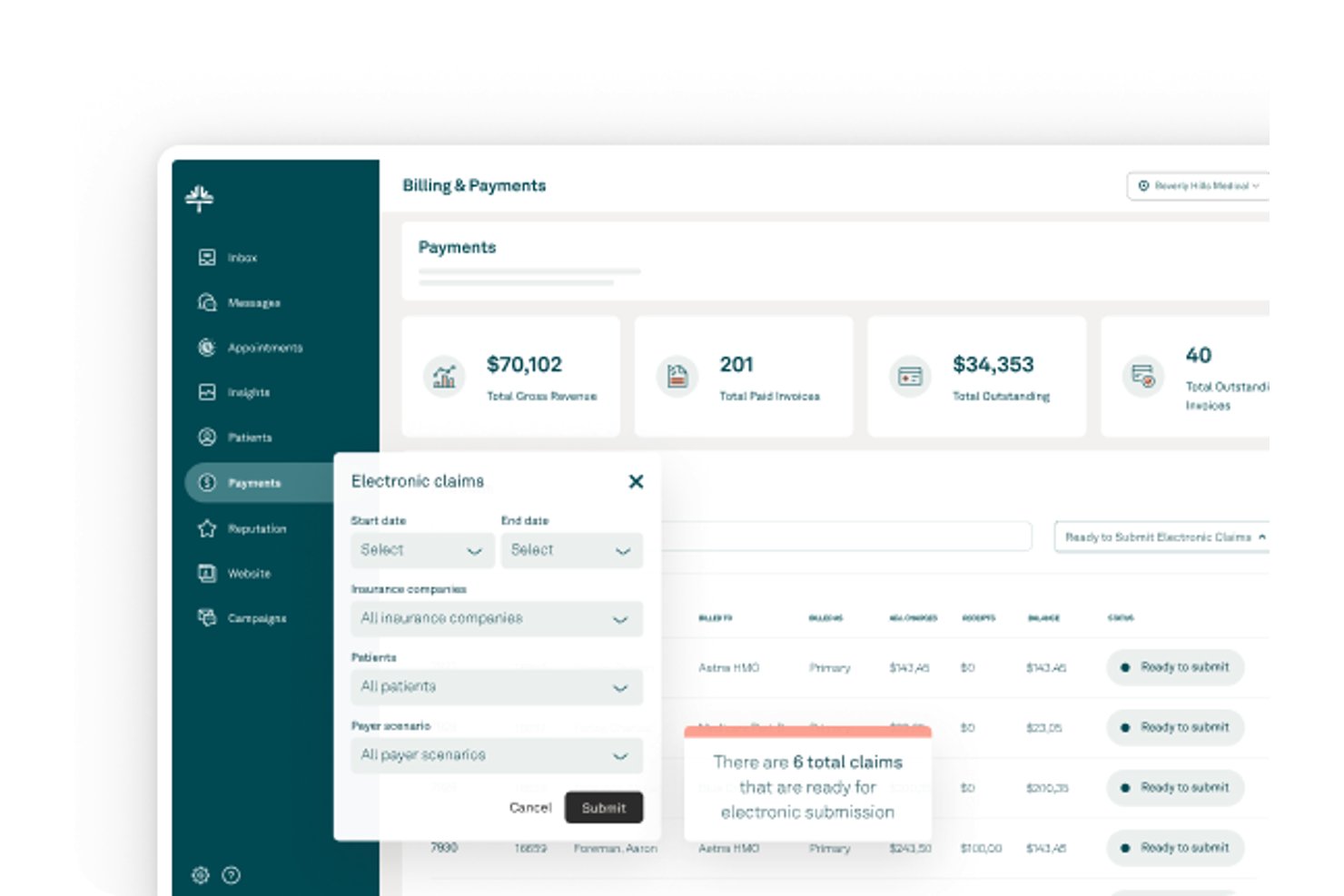 Kareo (Tebra) screenshot - 10 migliori software di fatturazione medica all’ingrosso nel 2026