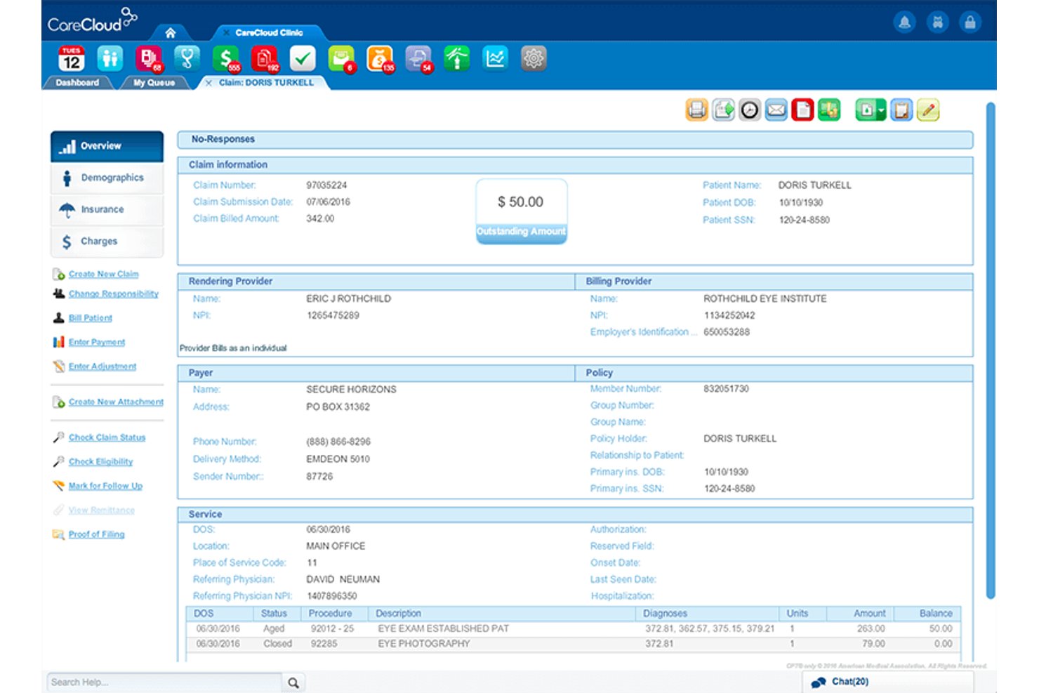 CareCloud Central screenshot - 10 Mejores Programas de Facturación Médica para Negocios en Casa en 2026