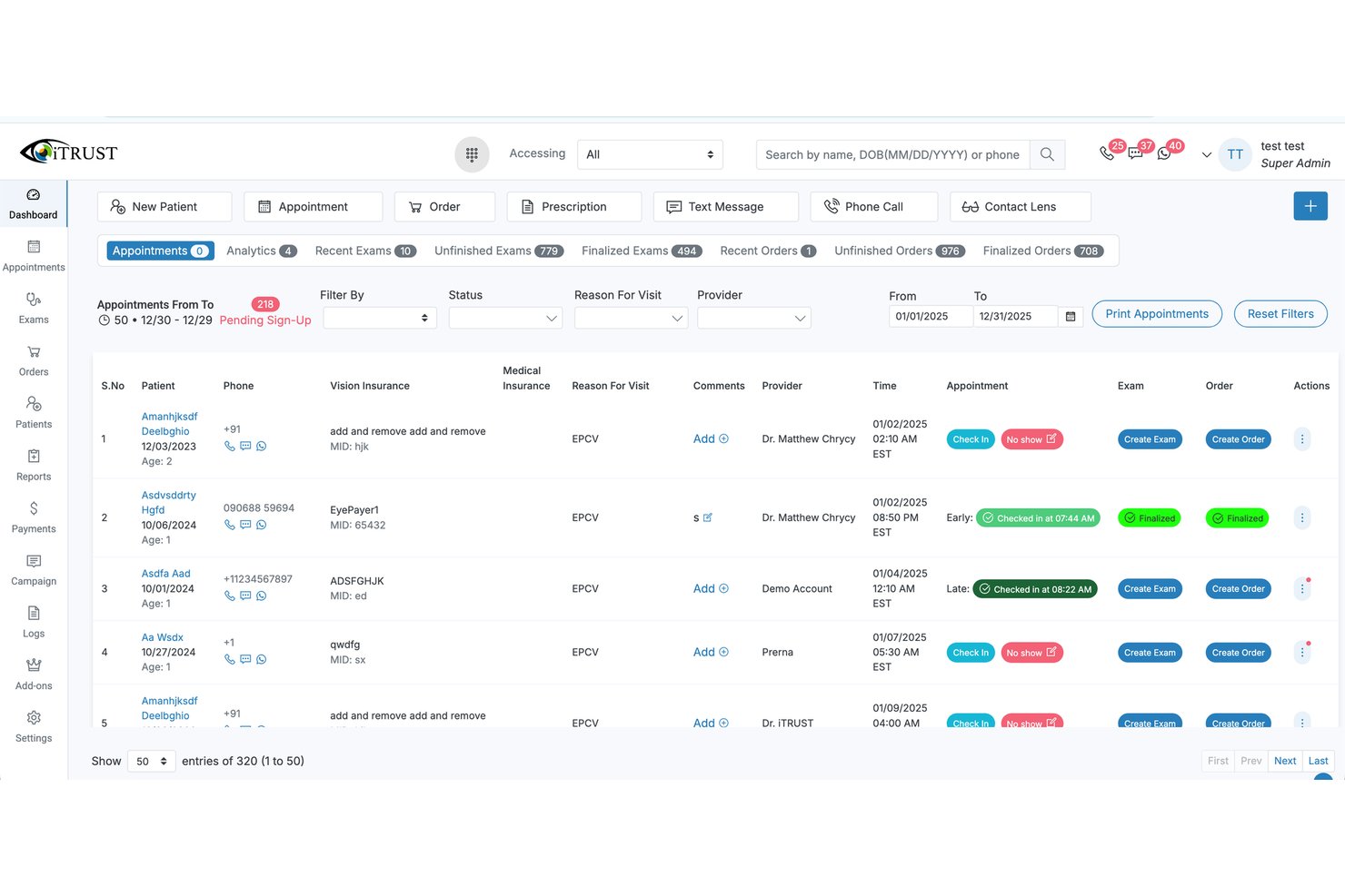 iTrust screenshot - 10 beste software voor elektronische medische dossiers voor optometrie in 2026