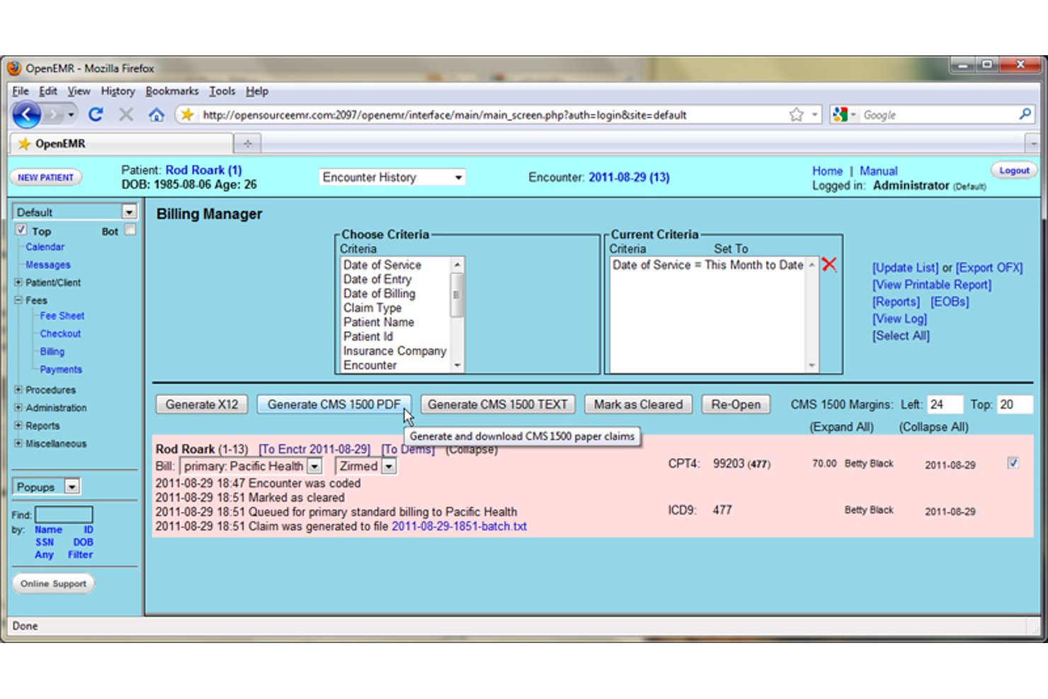 OpenEMR screenshot - 10 Best Open Source Medical Billing Software in 2026