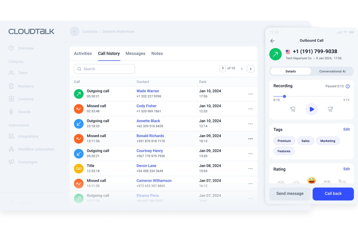CloudTalk screenshot - 10 Best MightyCall Alternatives in 2026