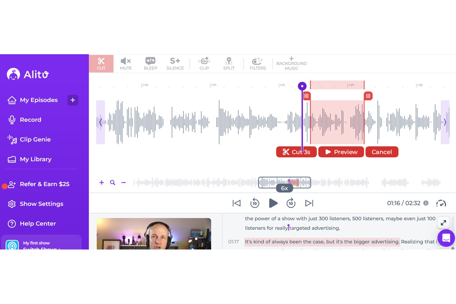 Alitu screenshot - Die 10 besten kostenlosen Podcast-Bearbeitungsprogramme 2026