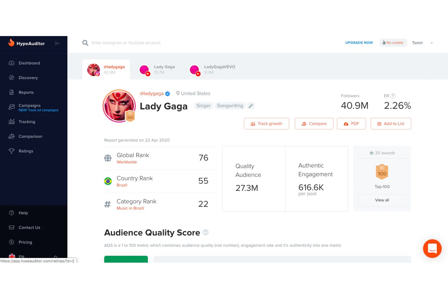 HypeAuditor screenshot - 10 Best Youtube Analytics Tools in 2026