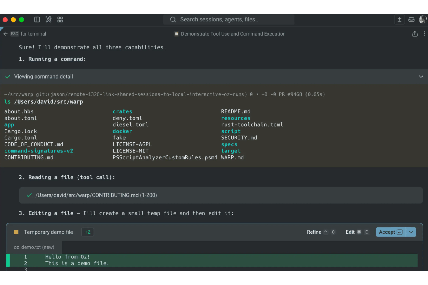 Warp screenshot - 10 best Linux terminal emulator in 2026