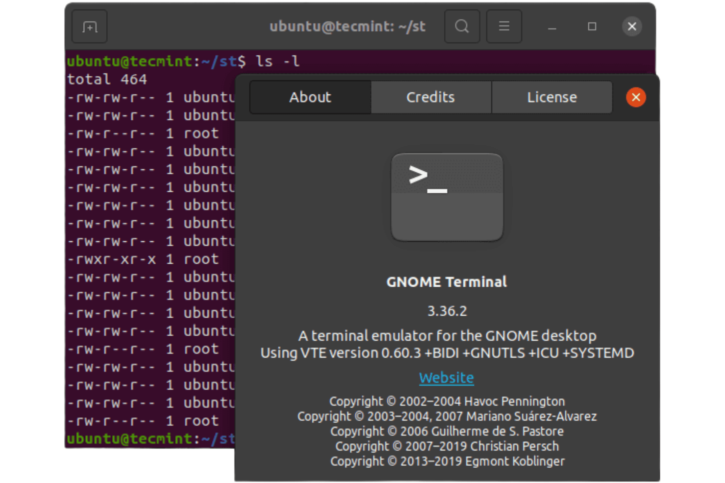 GNOME Terminal screenshot - 10 best Linux terminal emulator in 2026