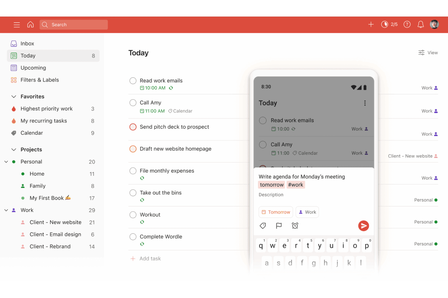 Todoist screenshot - 10 Best Task Management Software for Individuals in 2026