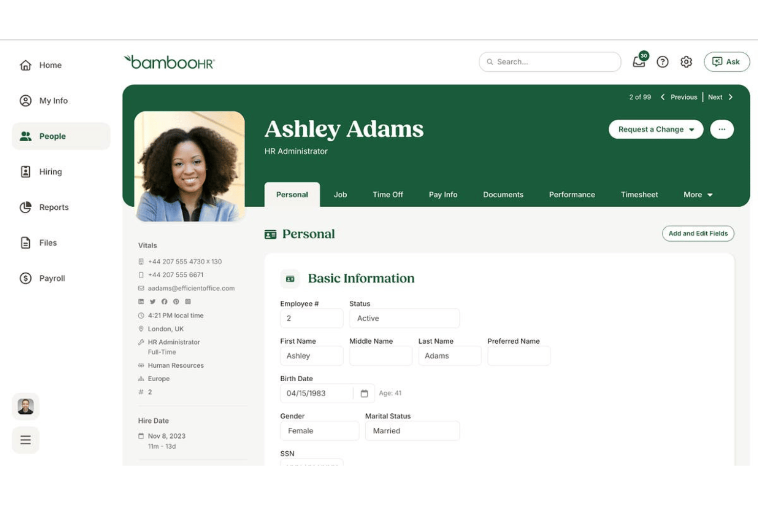 BambooHR® screenshot - 10 Meilleurs Logiciels de Gestion de la Performance pour les Petites Entreprises en 2026