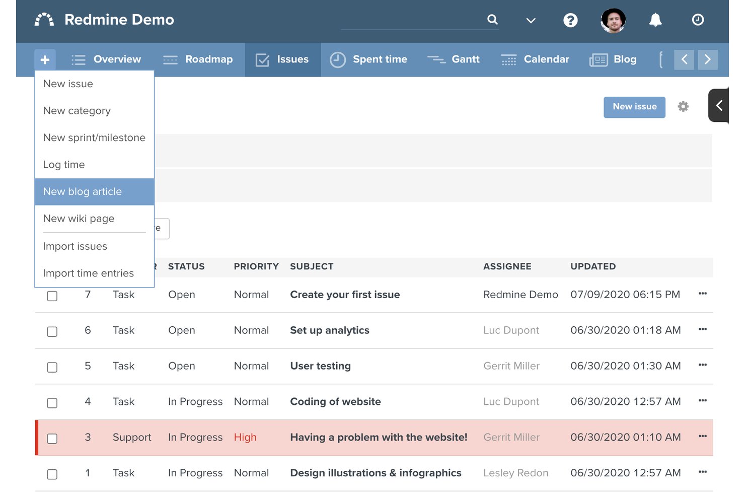 Redmine screenshot - 10 meilleurs logiciels gratuits de gestion de portefeuille de projets en 2026