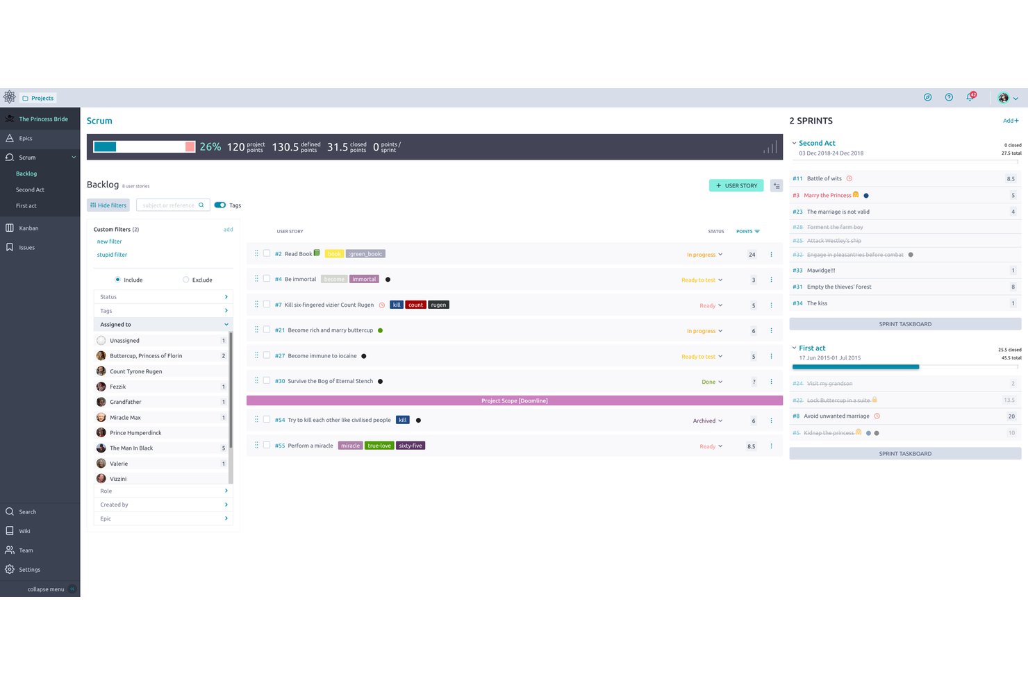 Taiga screenshot - 10 meilleurs logiciels gratuits de gestion de portefeuille de projets en 2026