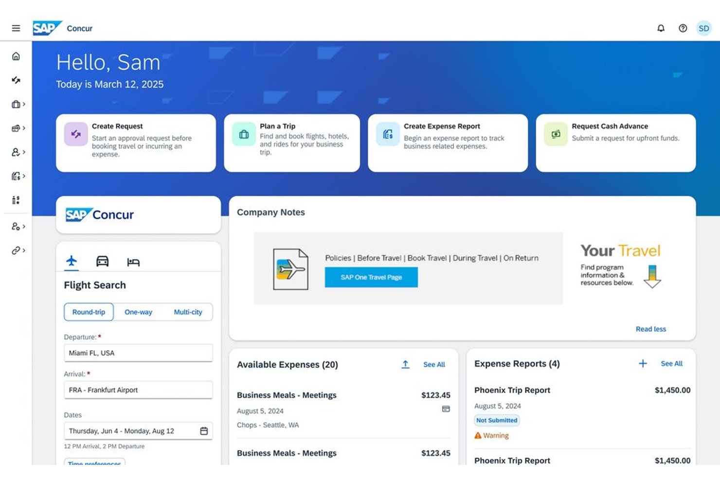 SAP Concur screenshot - 10 meilleurs logiciels de gestion des voyages d’affaires en 2026