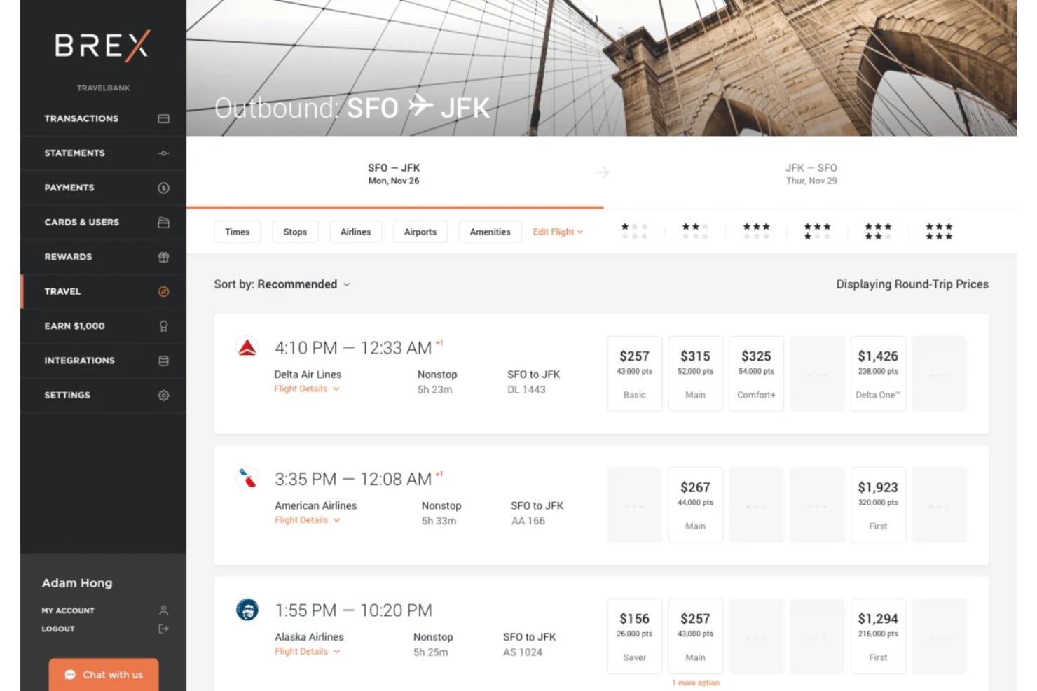 Brex screenshot - 10 meilleurs logiciels de gestion des voyages d’affaires en 2026