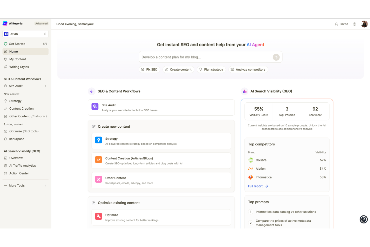 Writesonic screenshot - 10 Meilleurs Outils d’Inbound Marketing IA en 2026