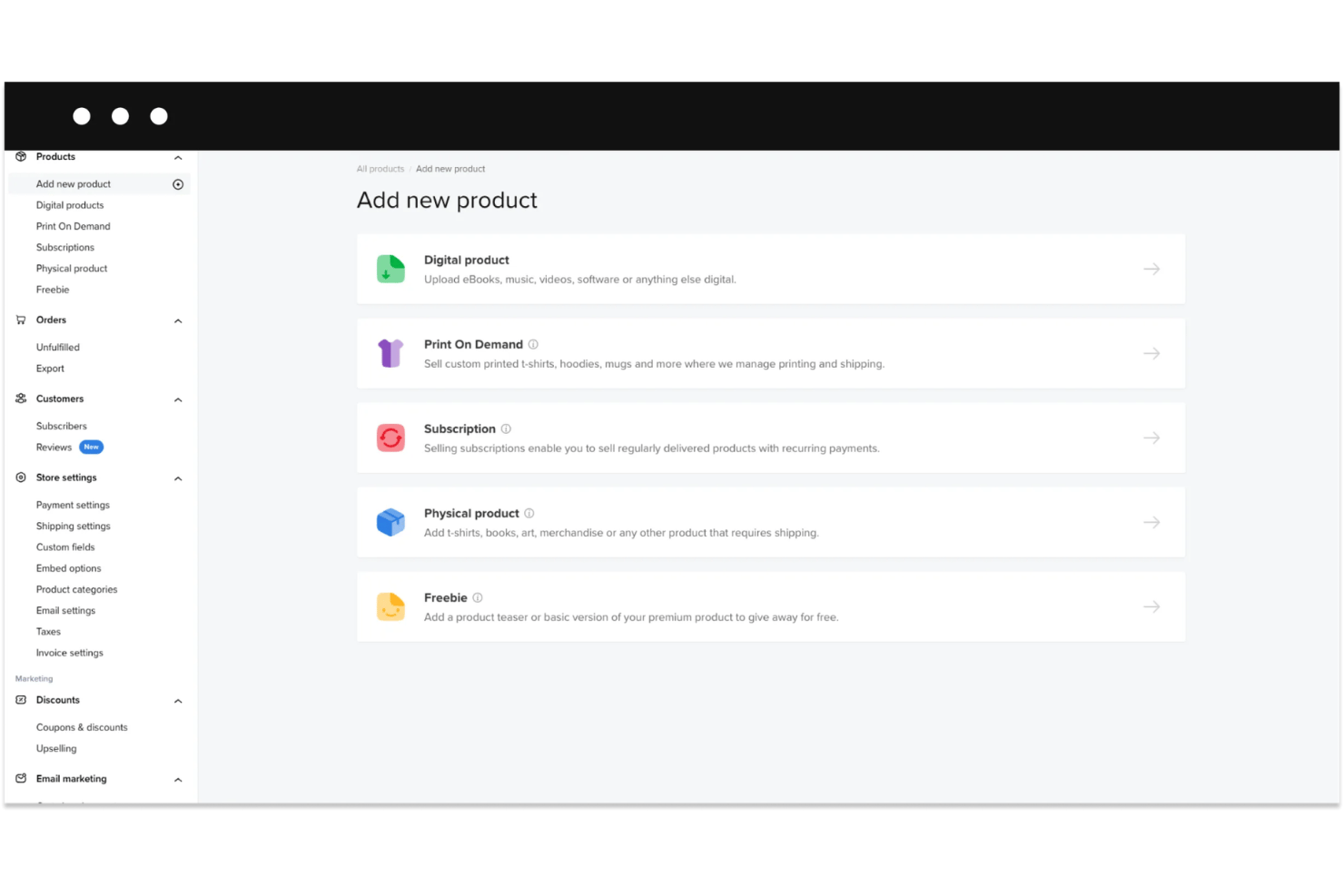 Sellfy screenshot - 10 meilleures alternatives à Printful en 2026