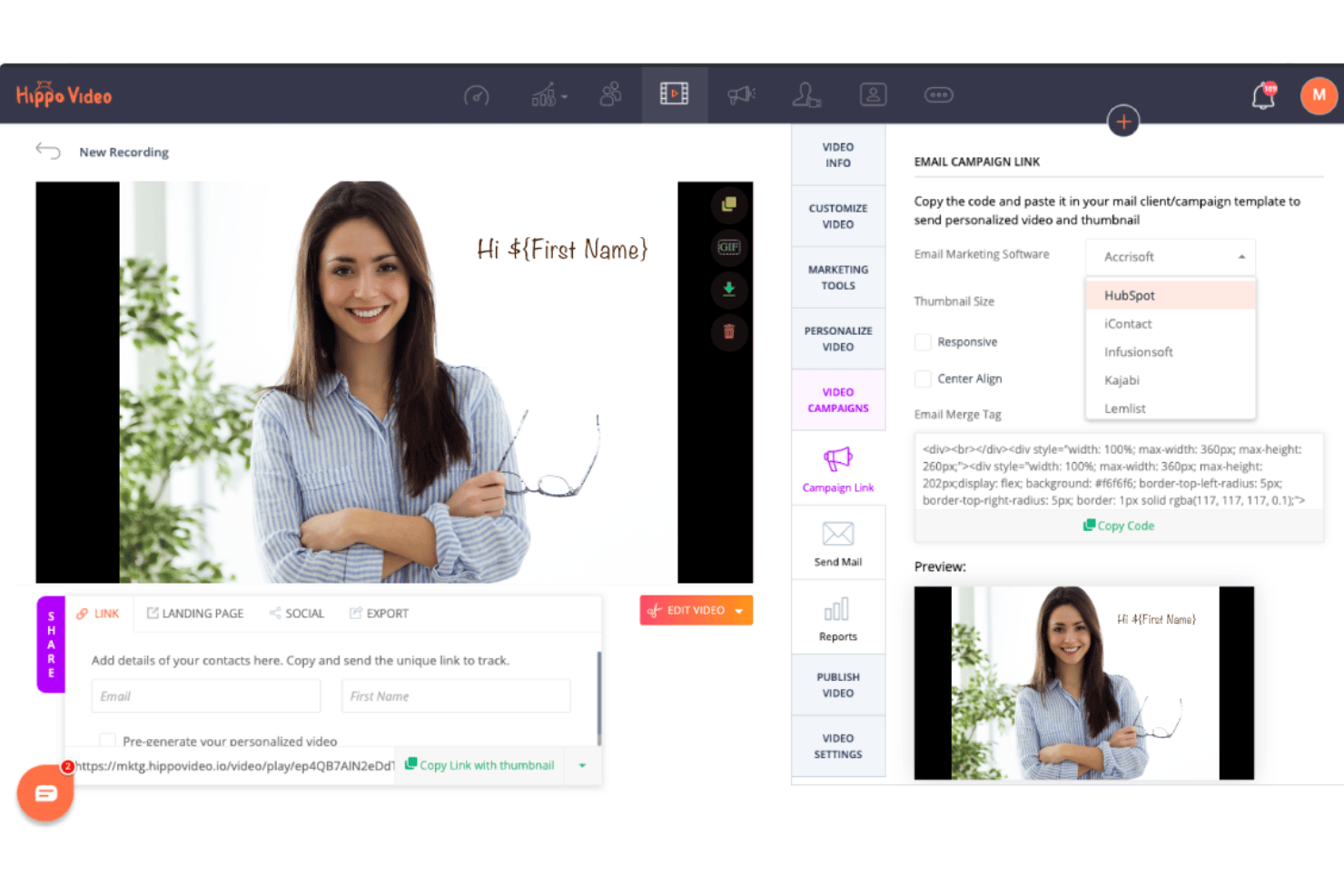 Hippo Video screenshot - 10 Meilleurs Logiciels de Personnalisation Vidéo en 2026