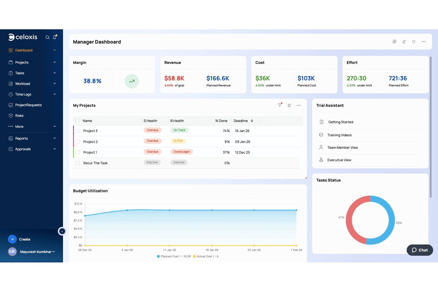 Celoxis screenshot - 10 Mejores Alternativas a Microsoft Project en 2026