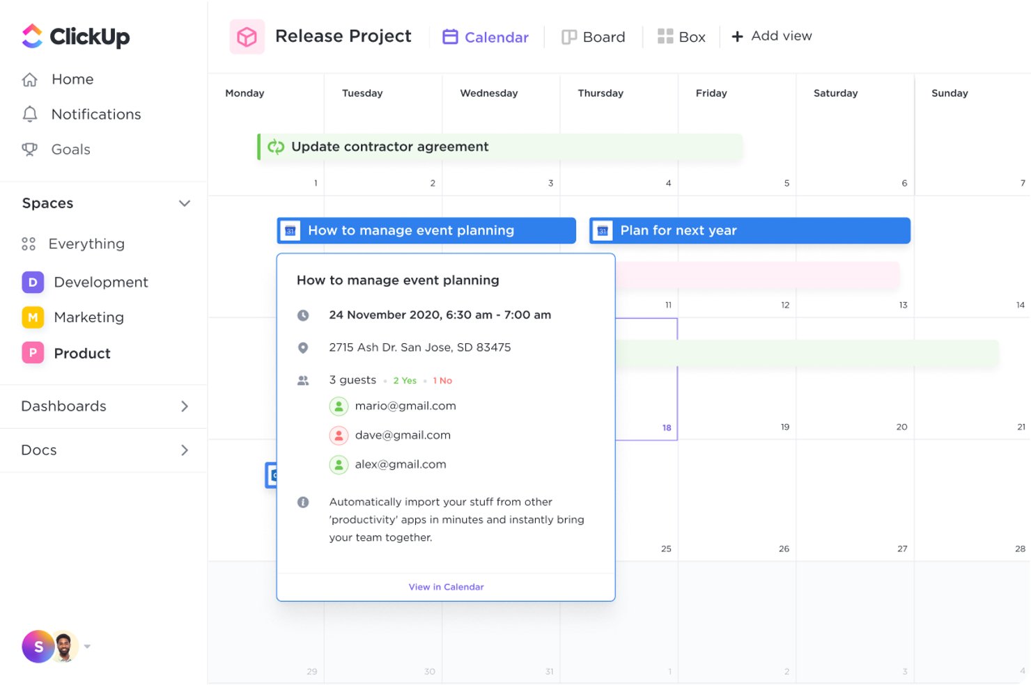 ClickUp screenshot - 10 Mejores Alternativas a Microsoft Project en 2026